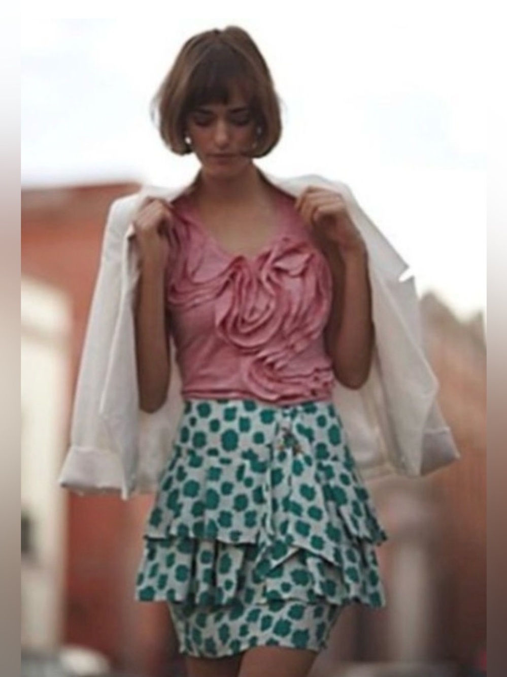 Anthropologie Edme & Esllyte Silk Blend Tiered Ruffle Mini Skirt, size 8